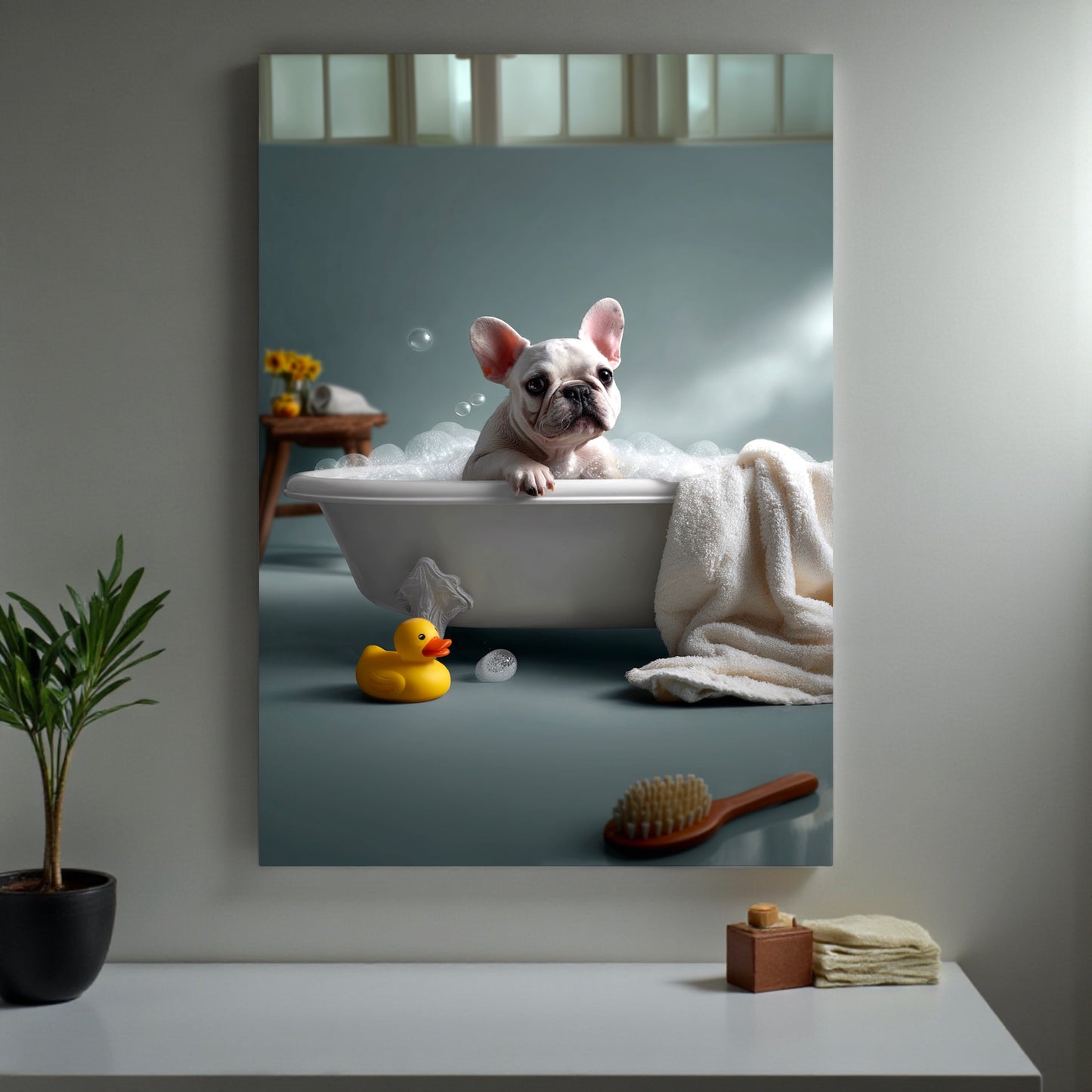 French Bulldog in Bathtub Art Print: Funny Bathroom Decor, poster A2
