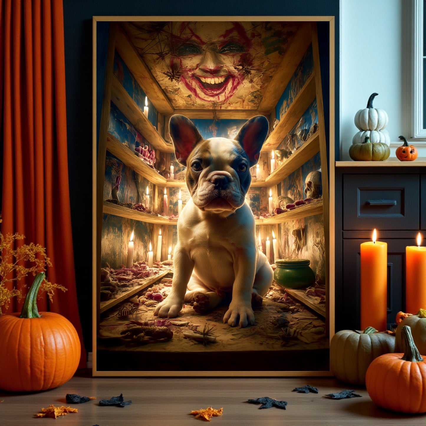 Creepy French Bulldog Halloween Poster: Gothic Horror Frenchie Art Print