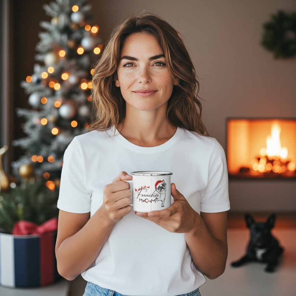 Frenchie Mom Christmas Camper Mug: French Bulldog Holiday Coffee Cup