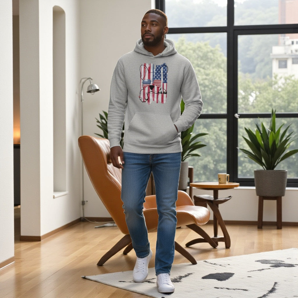 French Bulldog Hoodie for Men β Patriotic USA Flag Aviator Sunglasses Design | Frenchie Dog Lover Gift | 4th of July Hoodie | American Pride Sweatshirt