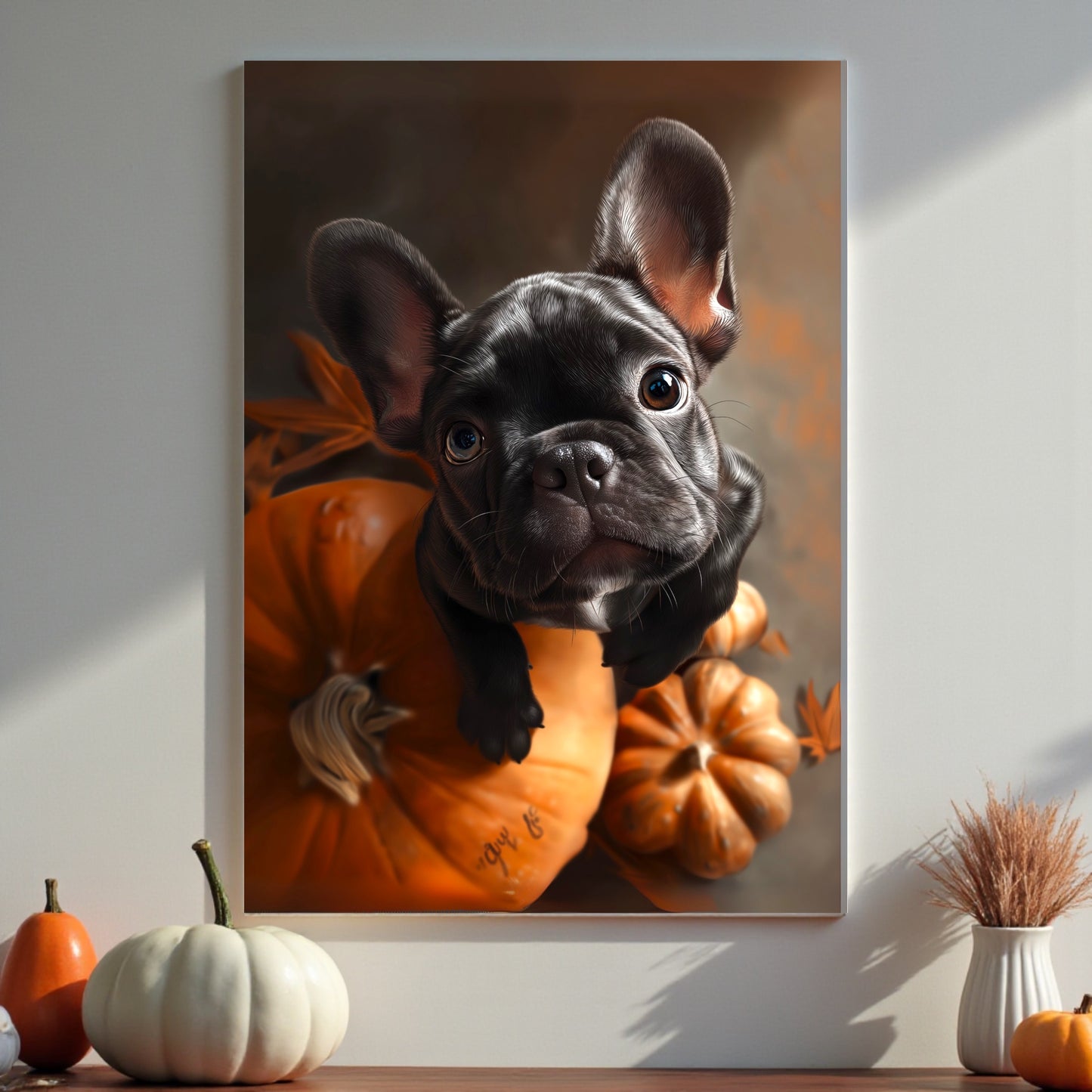 French Bulldog Fall Print: Pumpkin Harvest, Cozy Autumn Decor (A2 Poster)