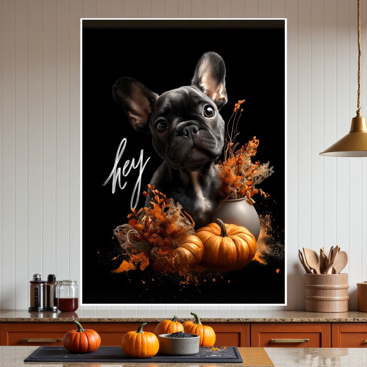 French Bulldog Fall Poster: Modern Autumn Decor, Pet Lover Gift