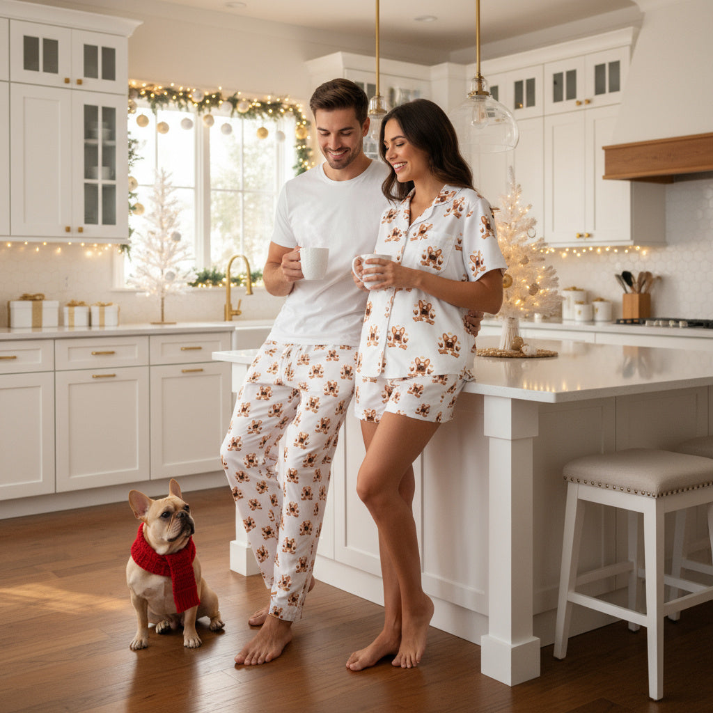 French Bulldog Gingerbread Cookie Wide-Leg Pants | Unisex All-Over Print Holiday Lounge Pants | Christmas Pajamas