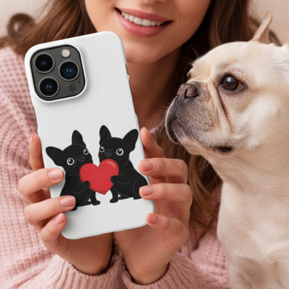 French Bulldog Snap case for iPhone®  case for dog lovers. Frenchie couple heart design, perfect Valentine’s Day gift for Frenchie moms.