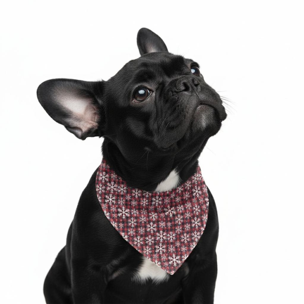 Christmas Dog Bandana Collar | French Bulldog Plaid Bandana | Matching Family Pajama Set | Holiday Pet Accessory | 4 Sizes | Snowflake Plaid
