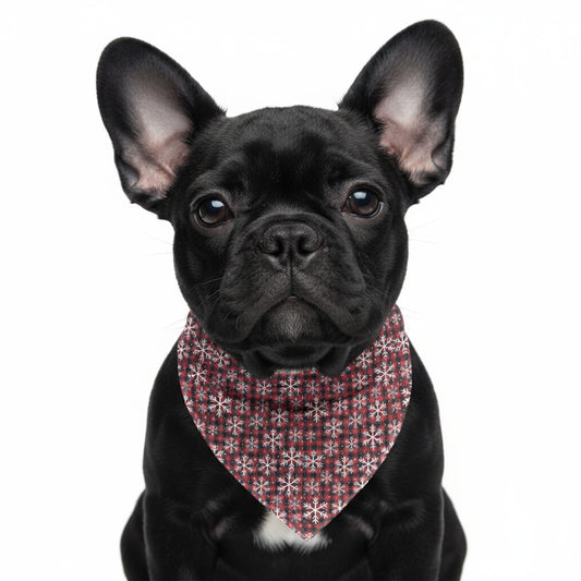Christmas Dog Bandana Collar | French Bulldog Plaid Bandana | Matching Family Pajama Set | Holiday Pet Accessory | 4 Sizes | Snowflake Plaid