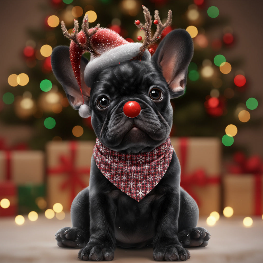 Christmas Dog Bandana Collar | French Bulldog Plaid Bandana | Matching Family Pajama Set | Holiday Pet Accessory | 4 Sizes | Snowflake Plaid