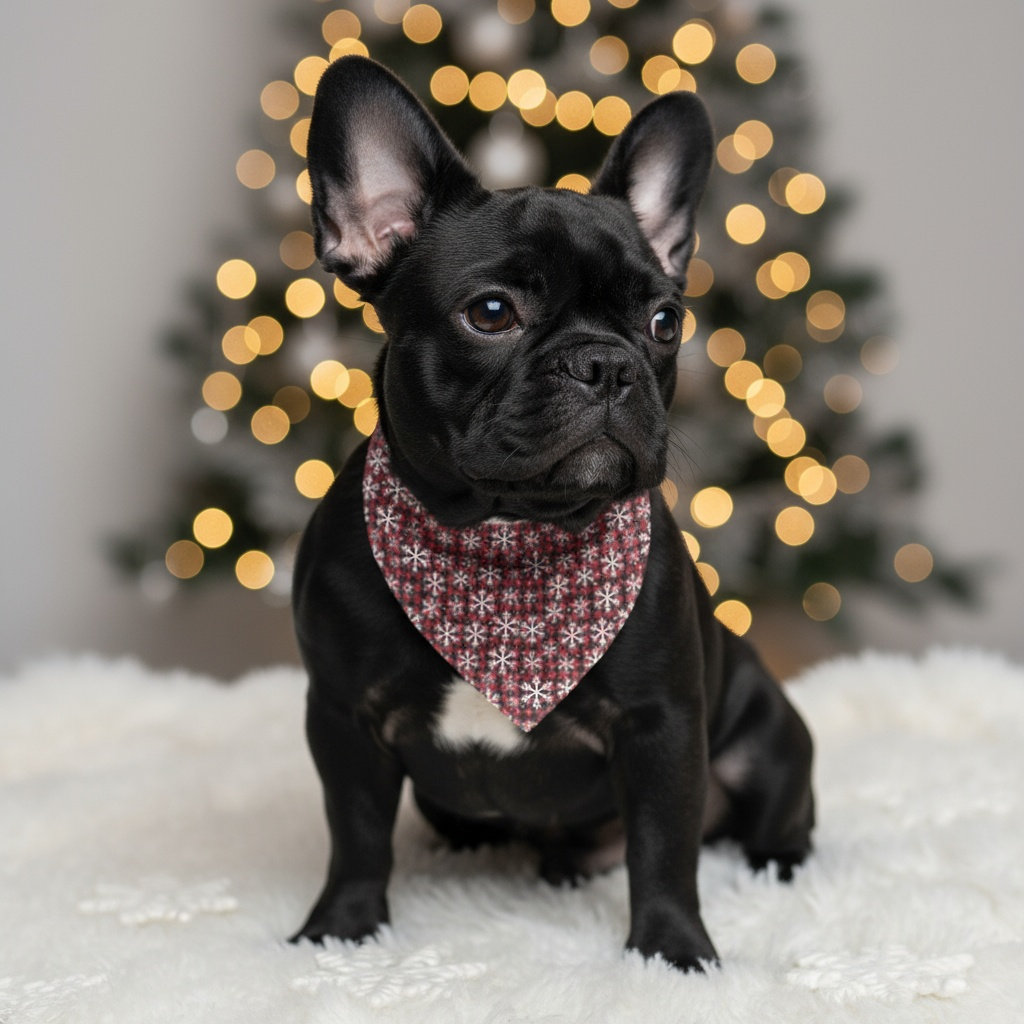 Christmas Dog Bandana Collar | French Bulldog Plaid Bandana | Matching Family Pajama Set | Holiday Pet Accessory | 4 Sizes | Snowflake Plaid