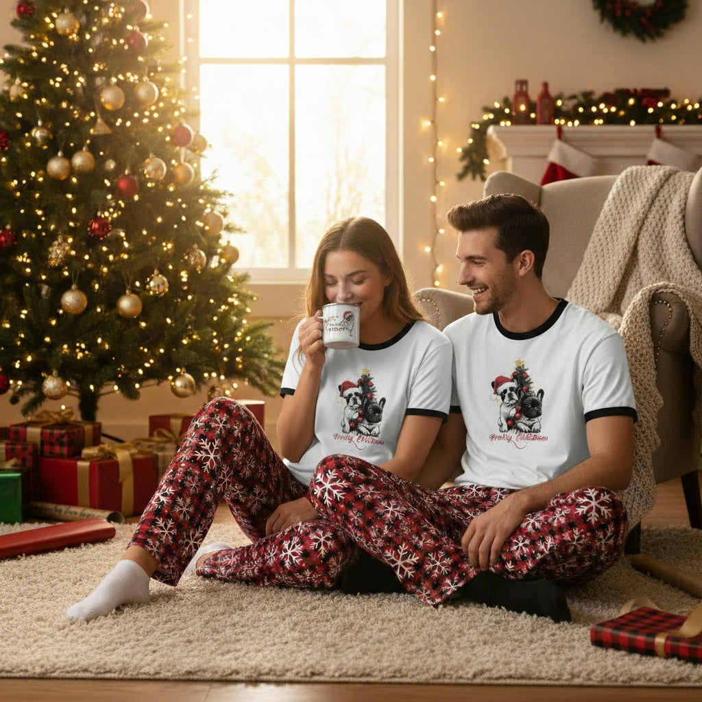Frenchie Christmas Ringer T-Shirt | Unisex Retro Holiday Shirt | French Bulldog Merry Christmas Tee | Dog Lover Gift
