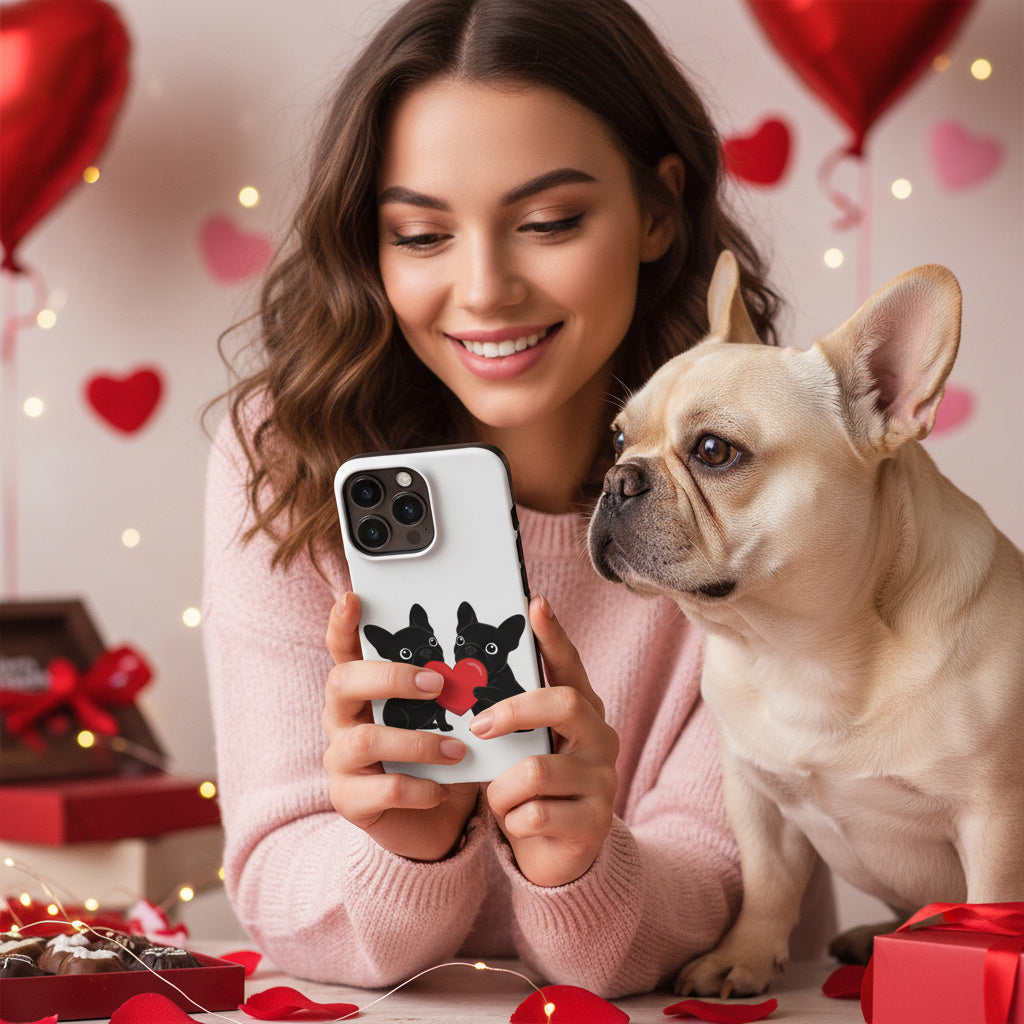 French Bulldog Snap case for iPhone®  case for dog lovers. Frenchie couple heart design, perfect Valentine’s Day gift for Frenchie moms.