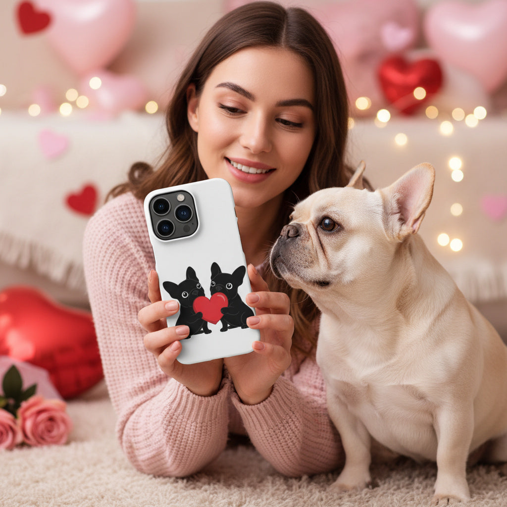 French Bulldog Snap case for iPhone®  case for dog lovers. Frenchie couple heart design, perfect Valentine’s Day gift for Frenchie moms.