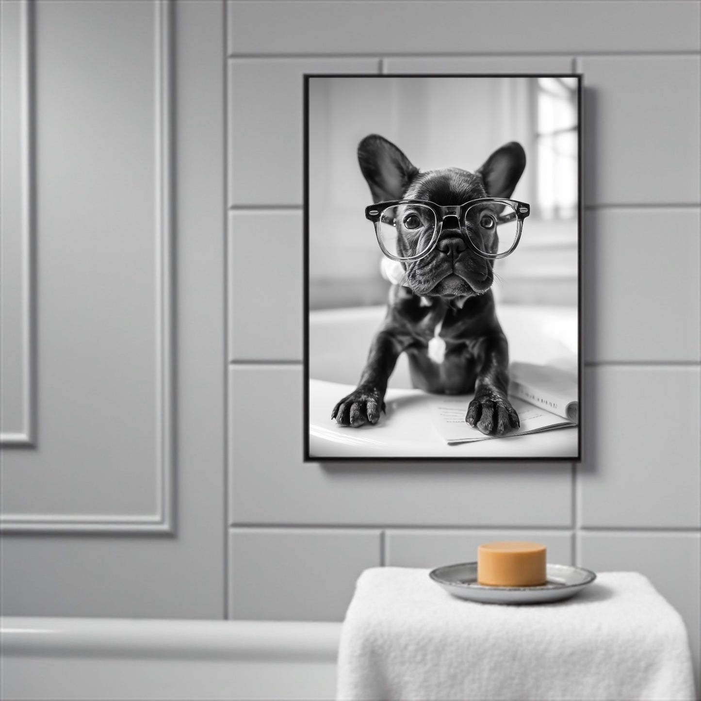 Funny French Bulldog Print: Bathroom Wall Art, Gift for Dog Lovers (A2 Size)