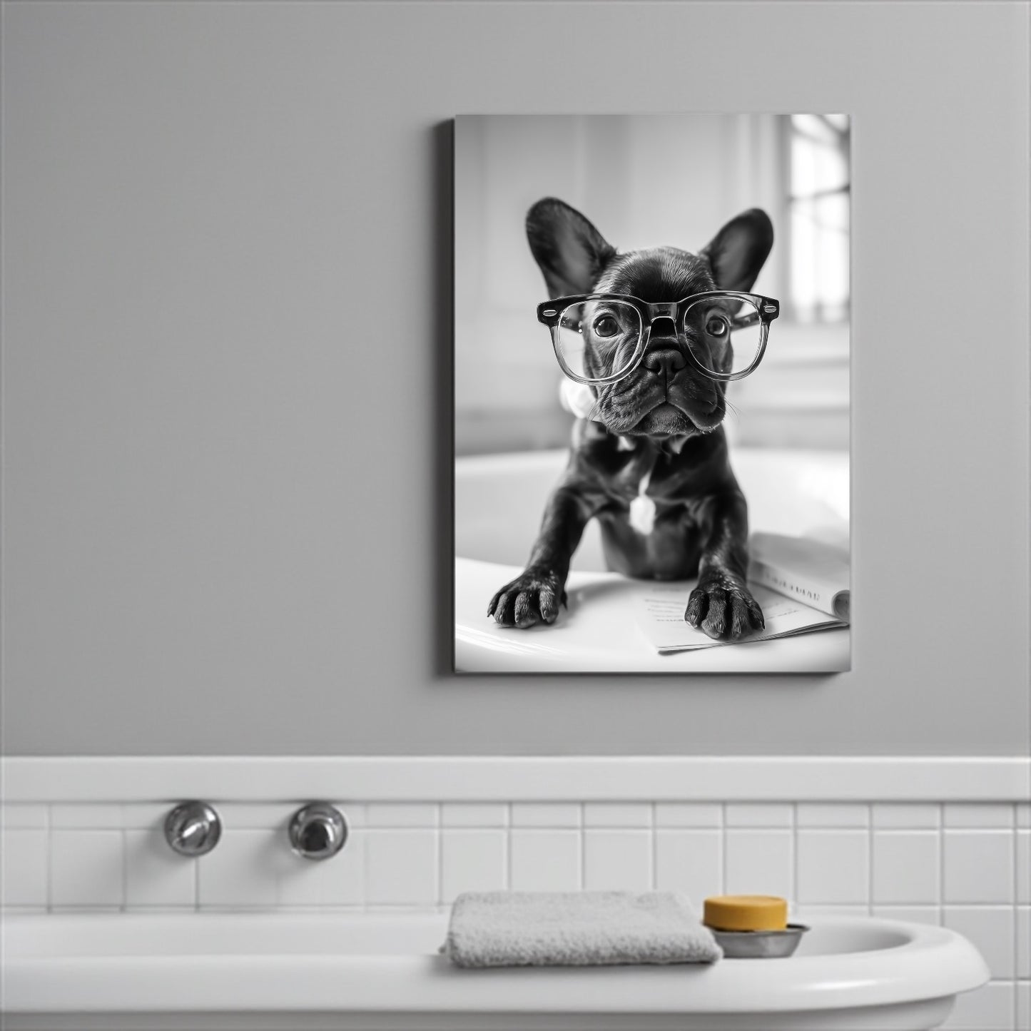 Funny French Bulldog Print: Bathroom Wall Art, Gift for Dog Lovers (A2 Size)