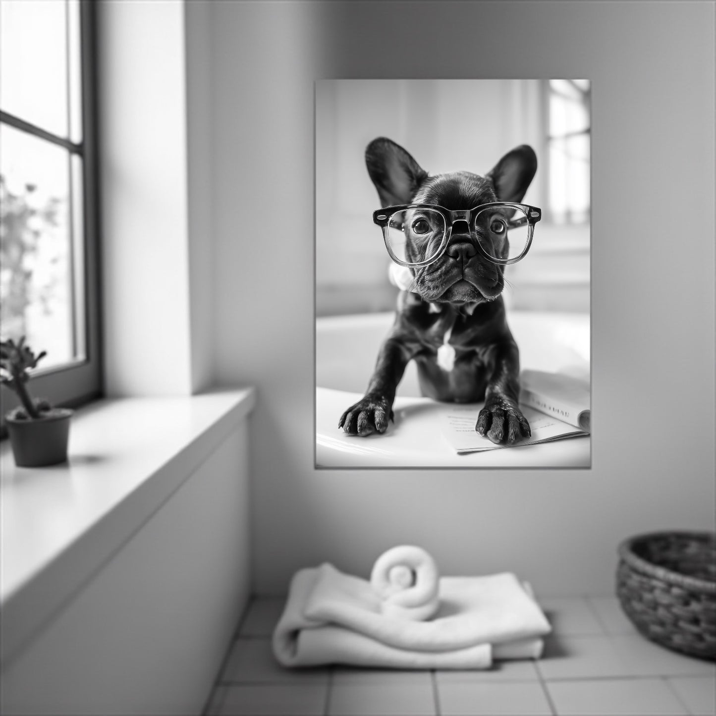 Funny French Bulldog Print: Bathroom Wall Art, Gift for Dog Lovers (A2 Size)