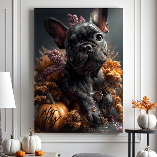 French Bulldog Fall Print: Autumn Pumpkin & Flowers - Dog Lover Gift