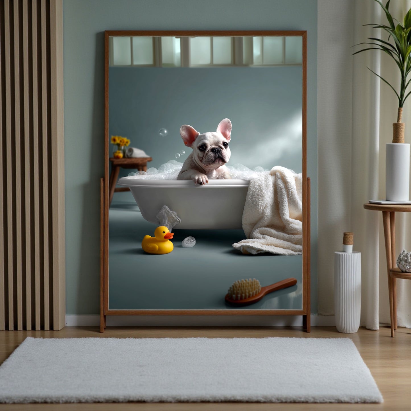 French Bulldog in Bathtub Art Print: Funny Bathroom Decor, poster A2