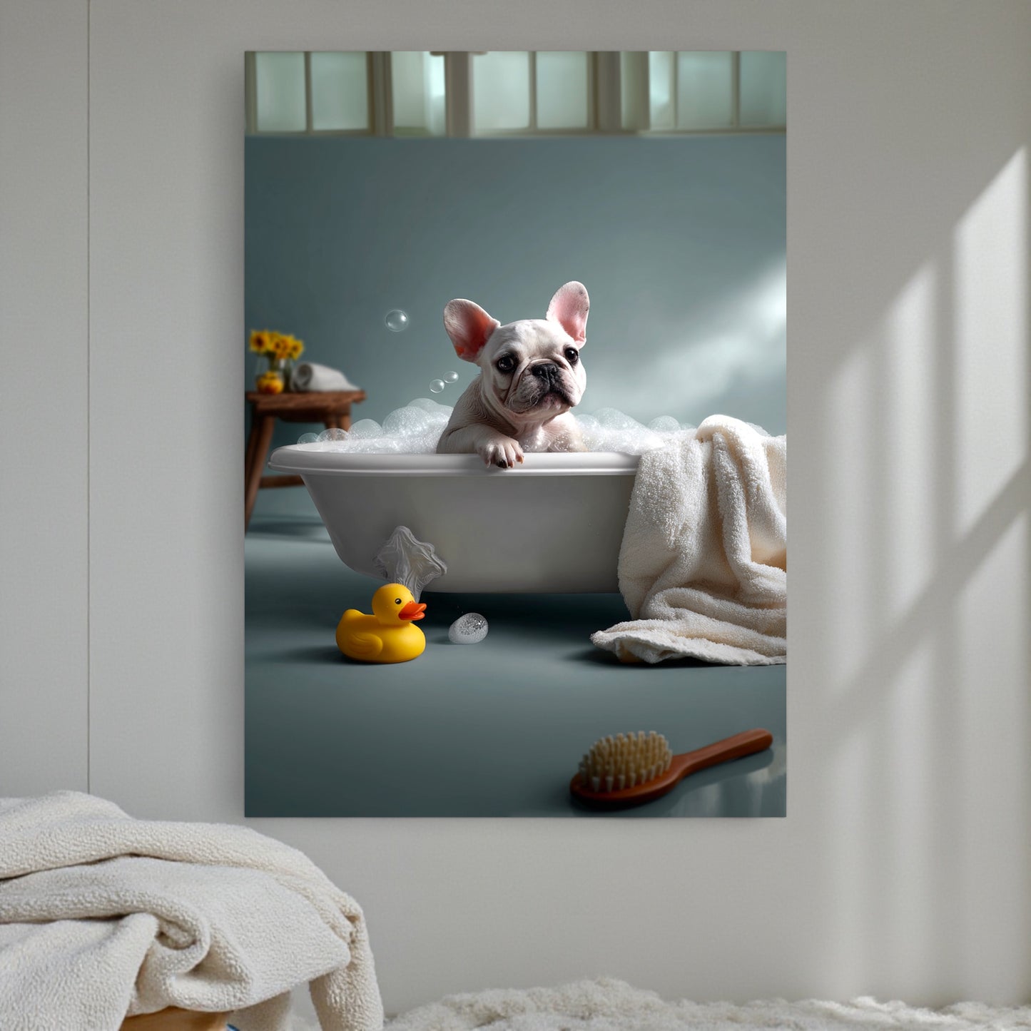 French Bulldog in Bathtub Art Print: Funny Bathroom Decor, poster A2