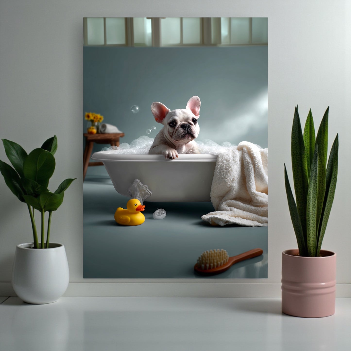French Bulldog in Bathtub Art Print: Funny Bathroom Decor, poster A2