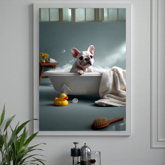 French Bulldog in Bathtub Art Print: Funny Bathroom Decor, poster A2
