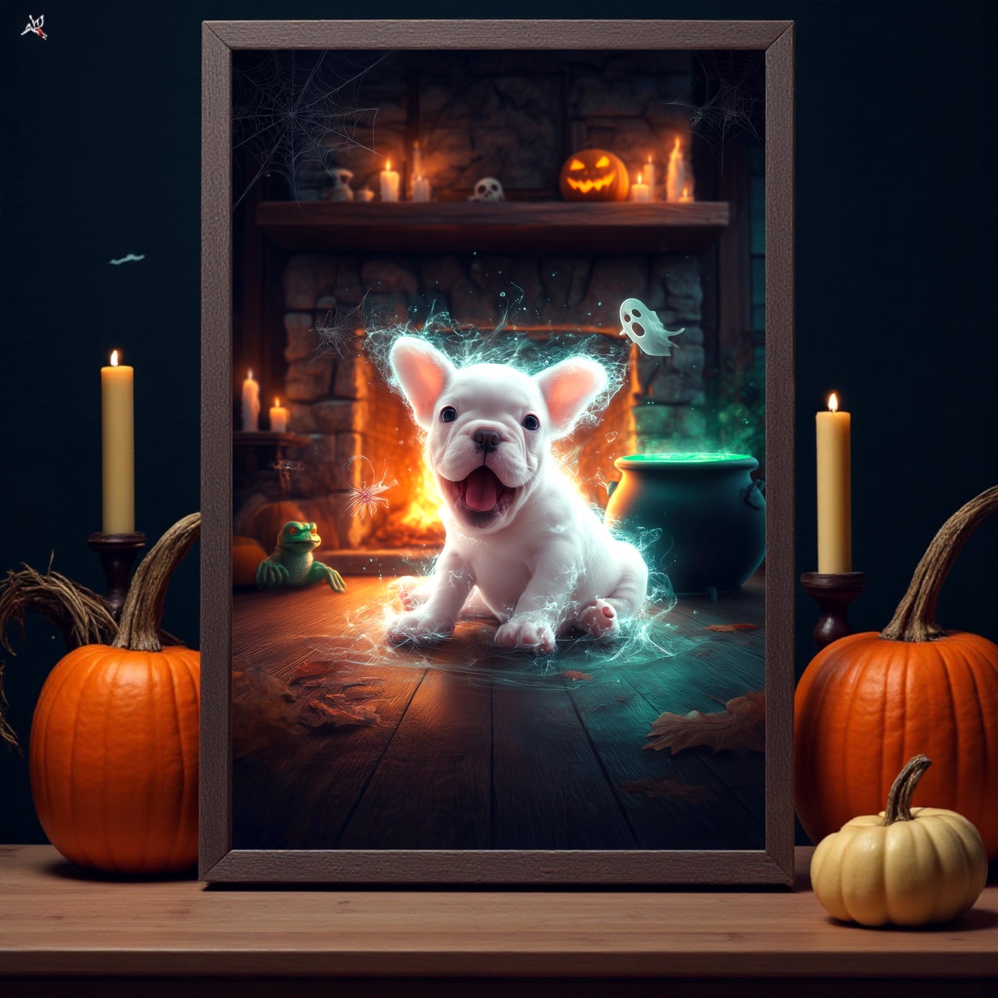 French Bulldog Halloween Poster: Spooky Frenchie Ghost Print