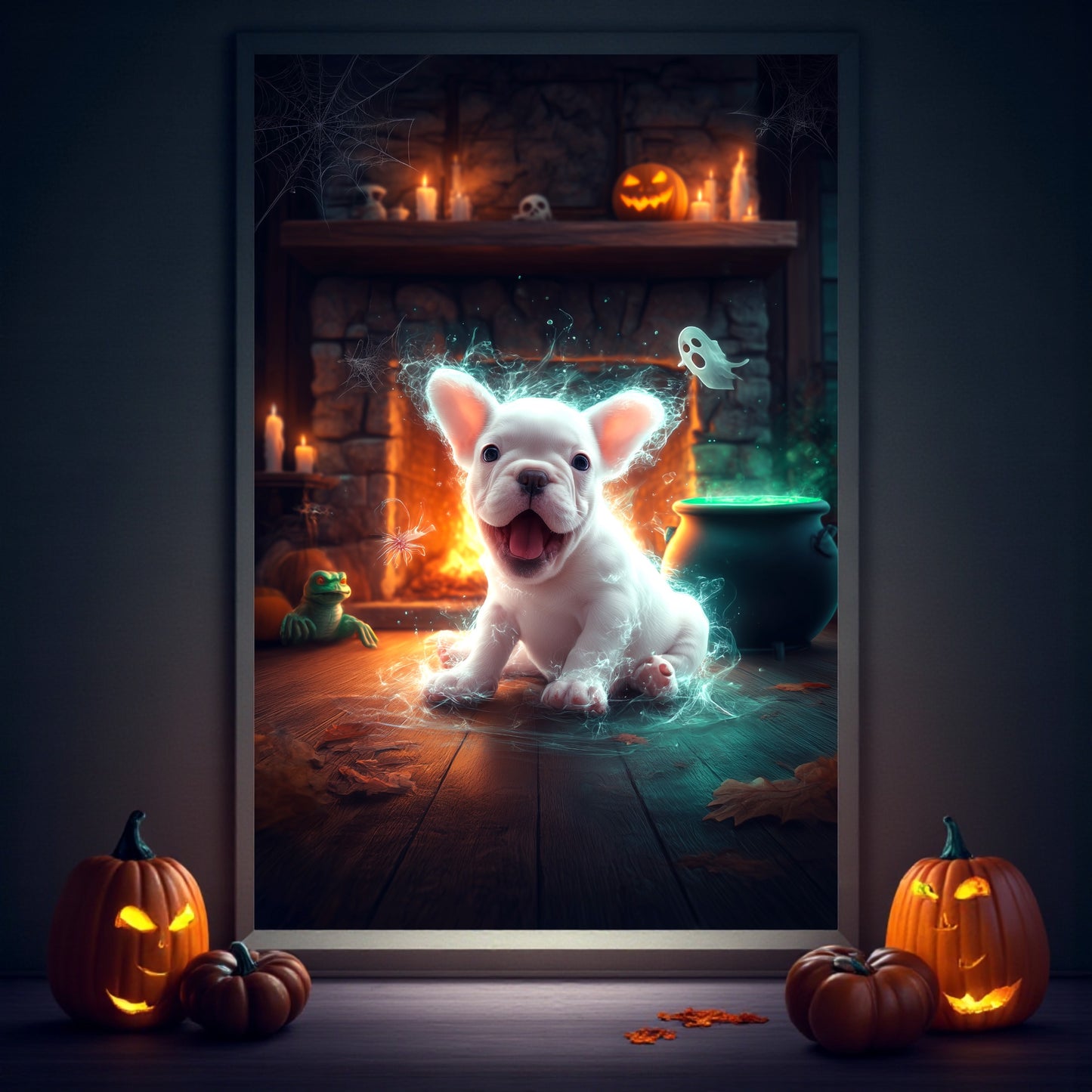 French Bulldog Halloween Poster: Spooky Frenchie Ghost Print