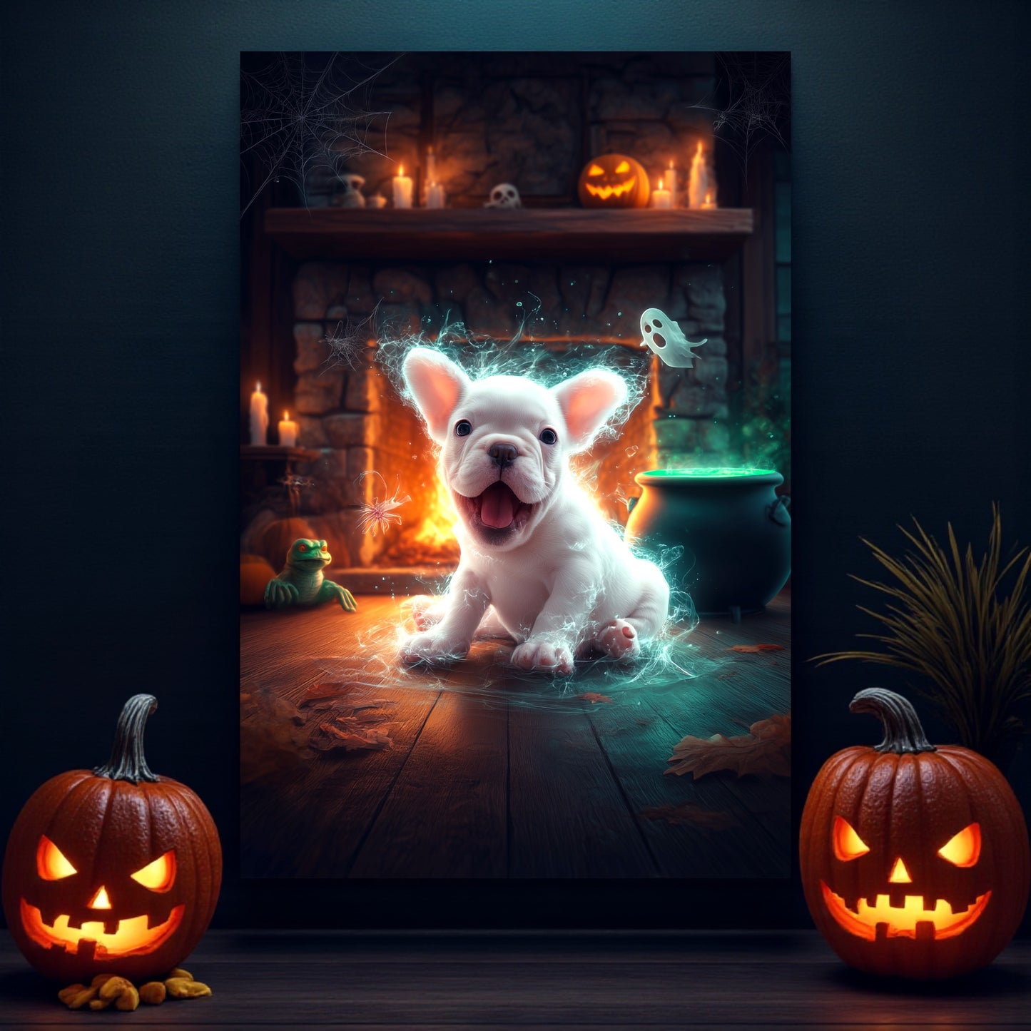 French Bulldog Halloween Poster: Spooky Frenchie Ghost Print