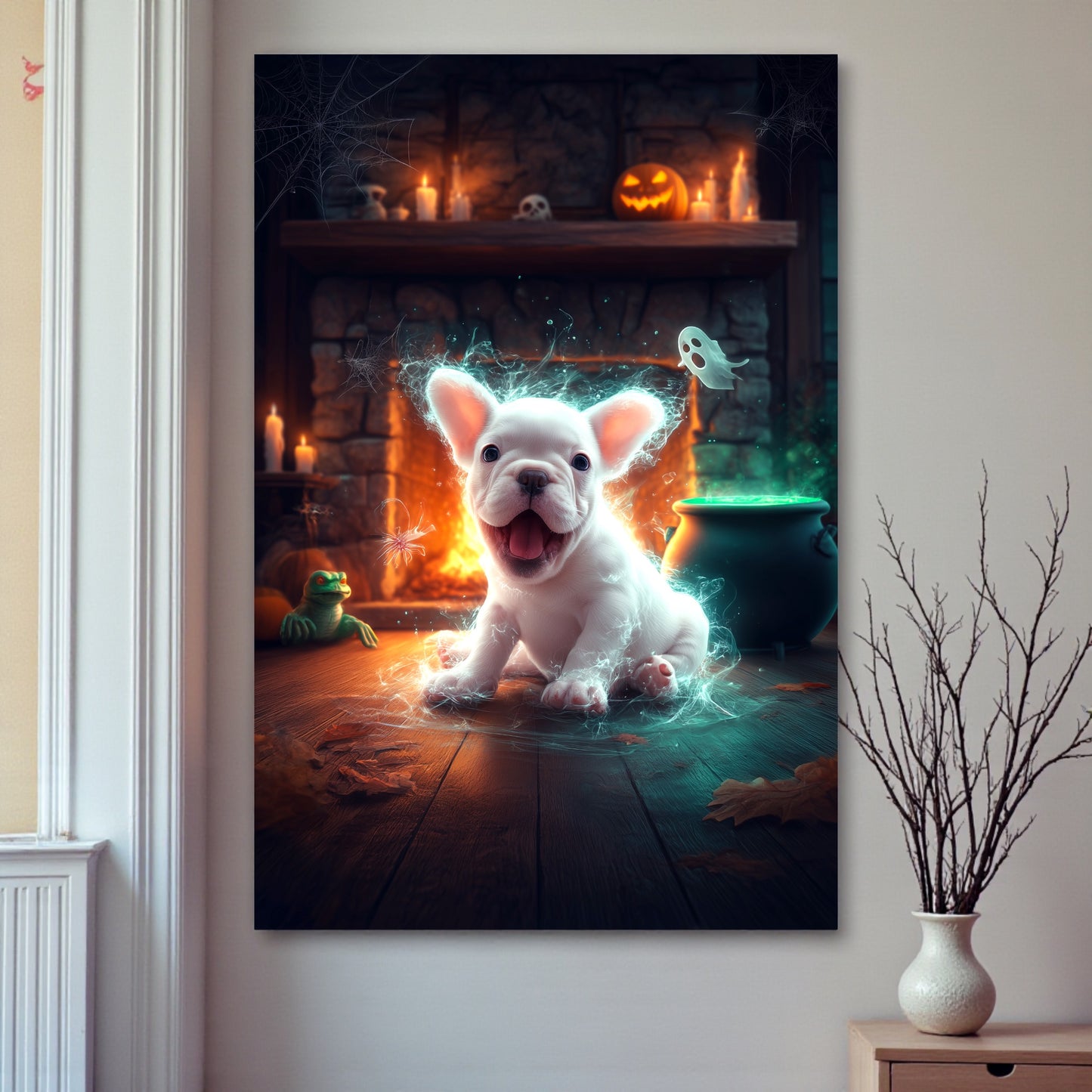 French Bulldog Halloween Poster: Spooky Frenchie Ghost Print