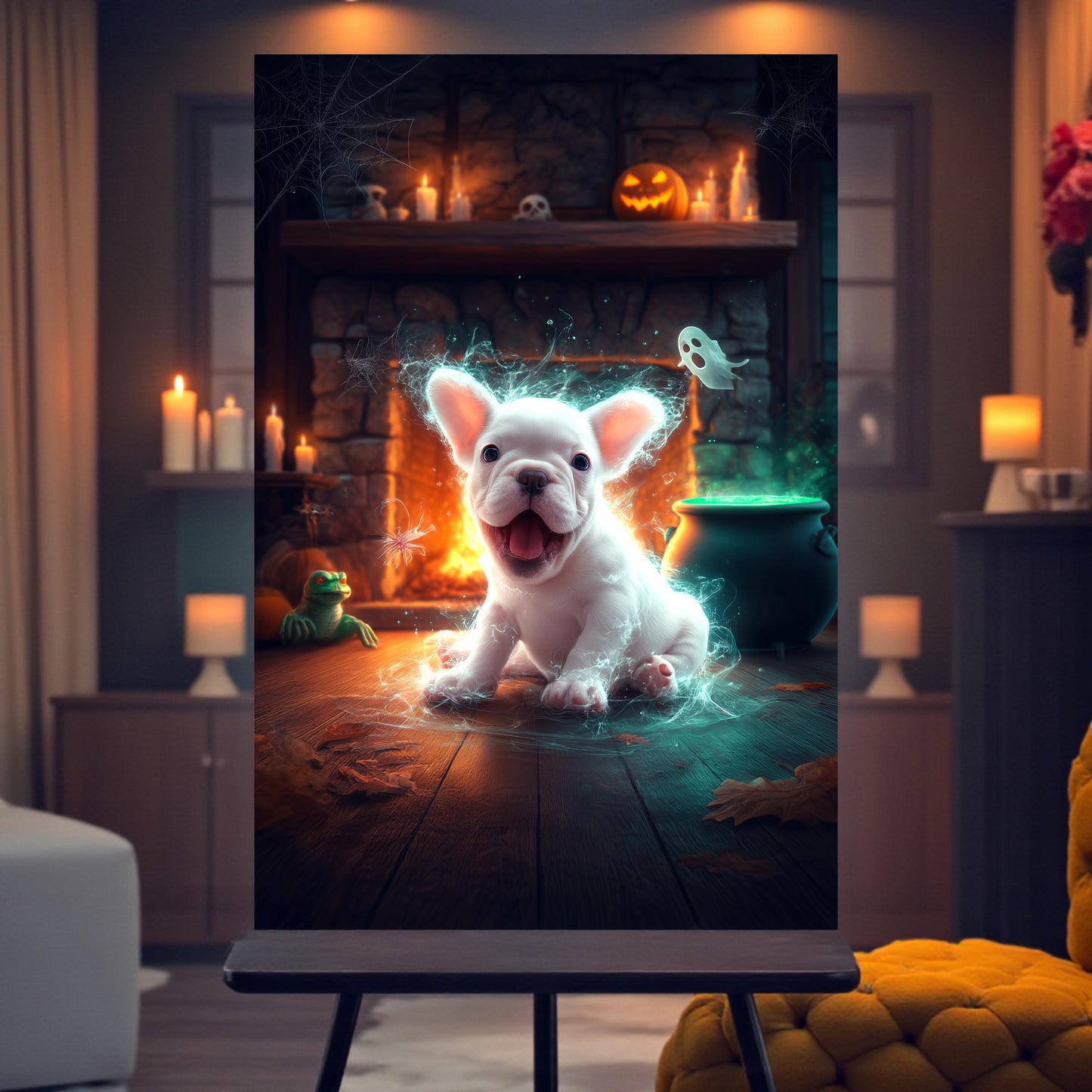 French Bulldog Halloween Poster: Spooky Frenchie Ghost Print