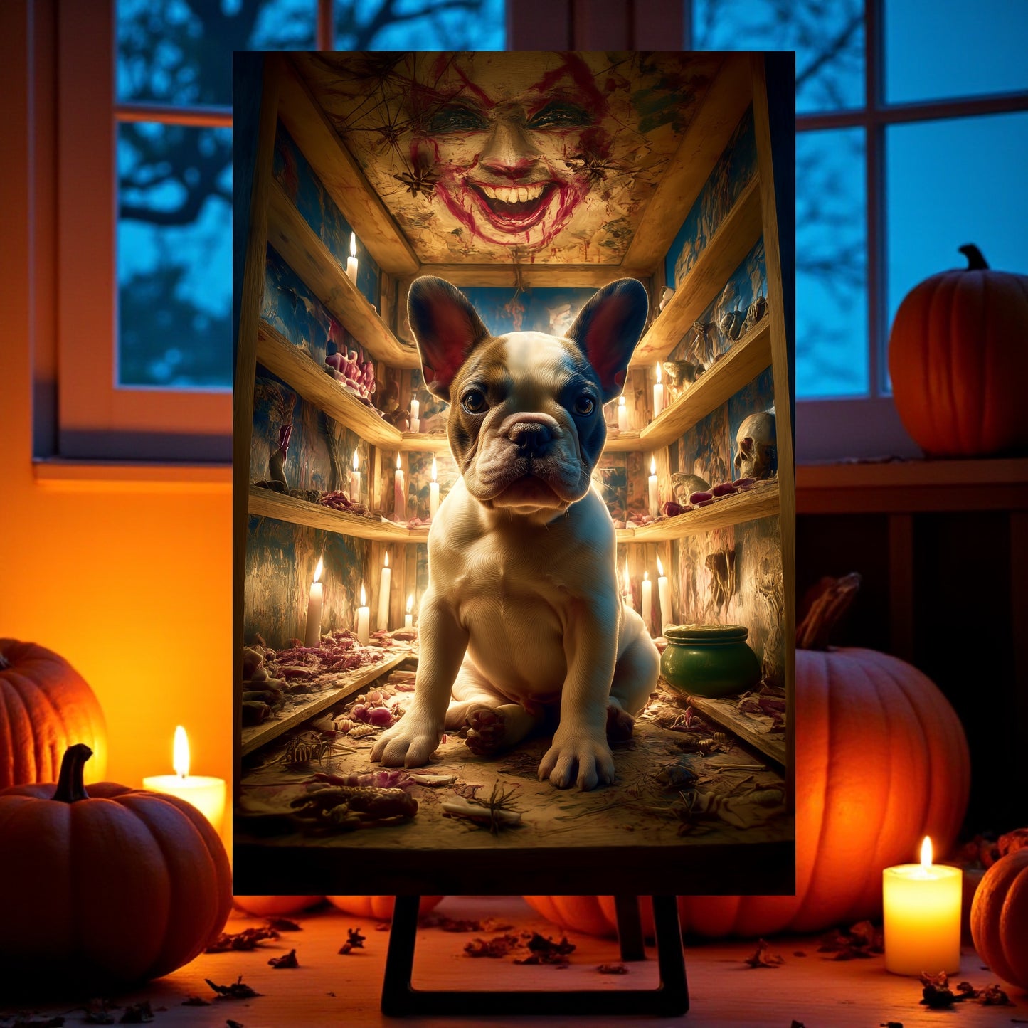 Creepy French Bulldog Halloween Poster: Gothic Horror Frenchie Art Print