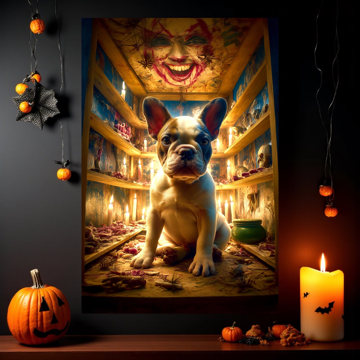Creepy French Bulldog Halloween Poster: Gothic Horror Frenchie Art Print