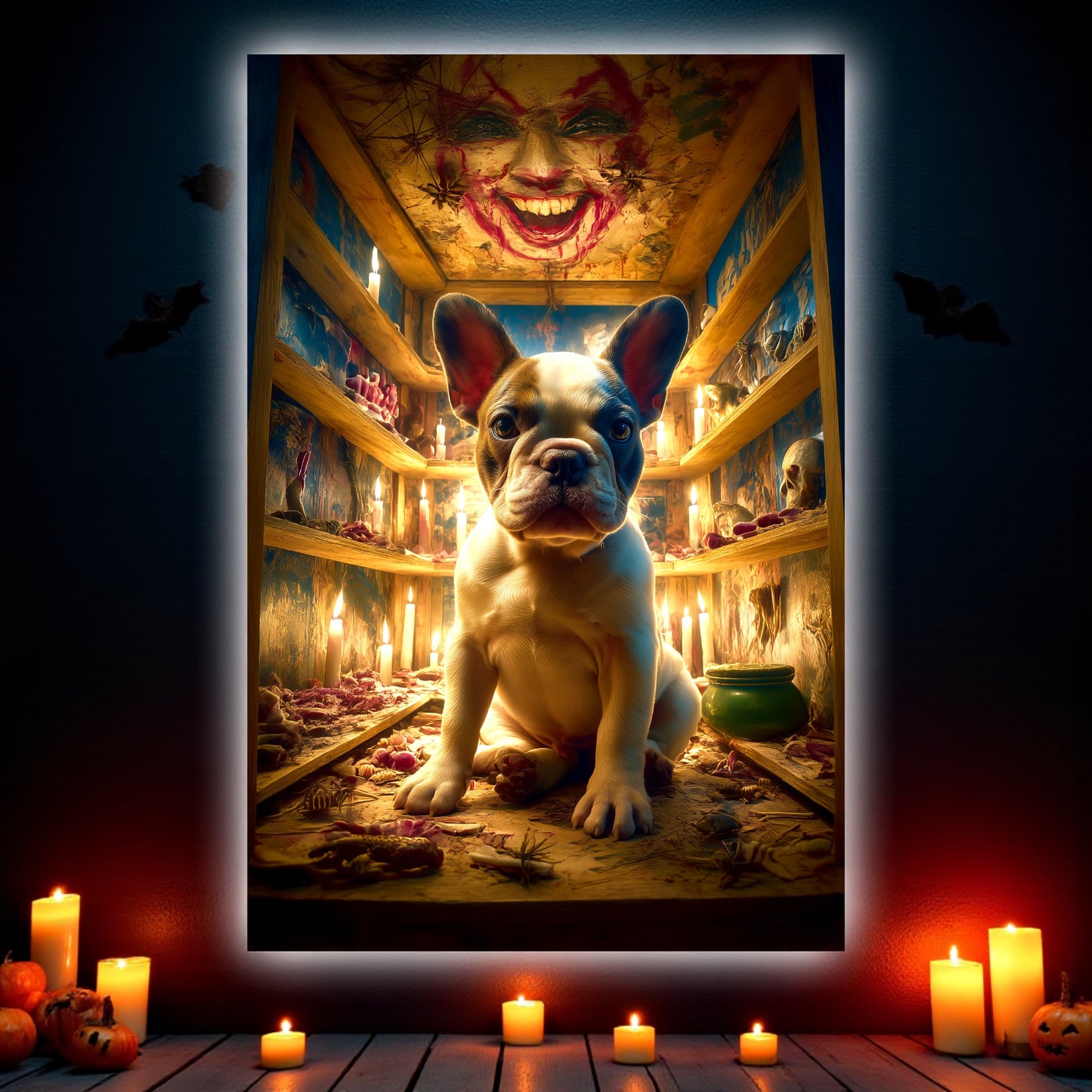 Creepy French Bulldog Halloween Poster: Gothic Horror Frenchie Art Print