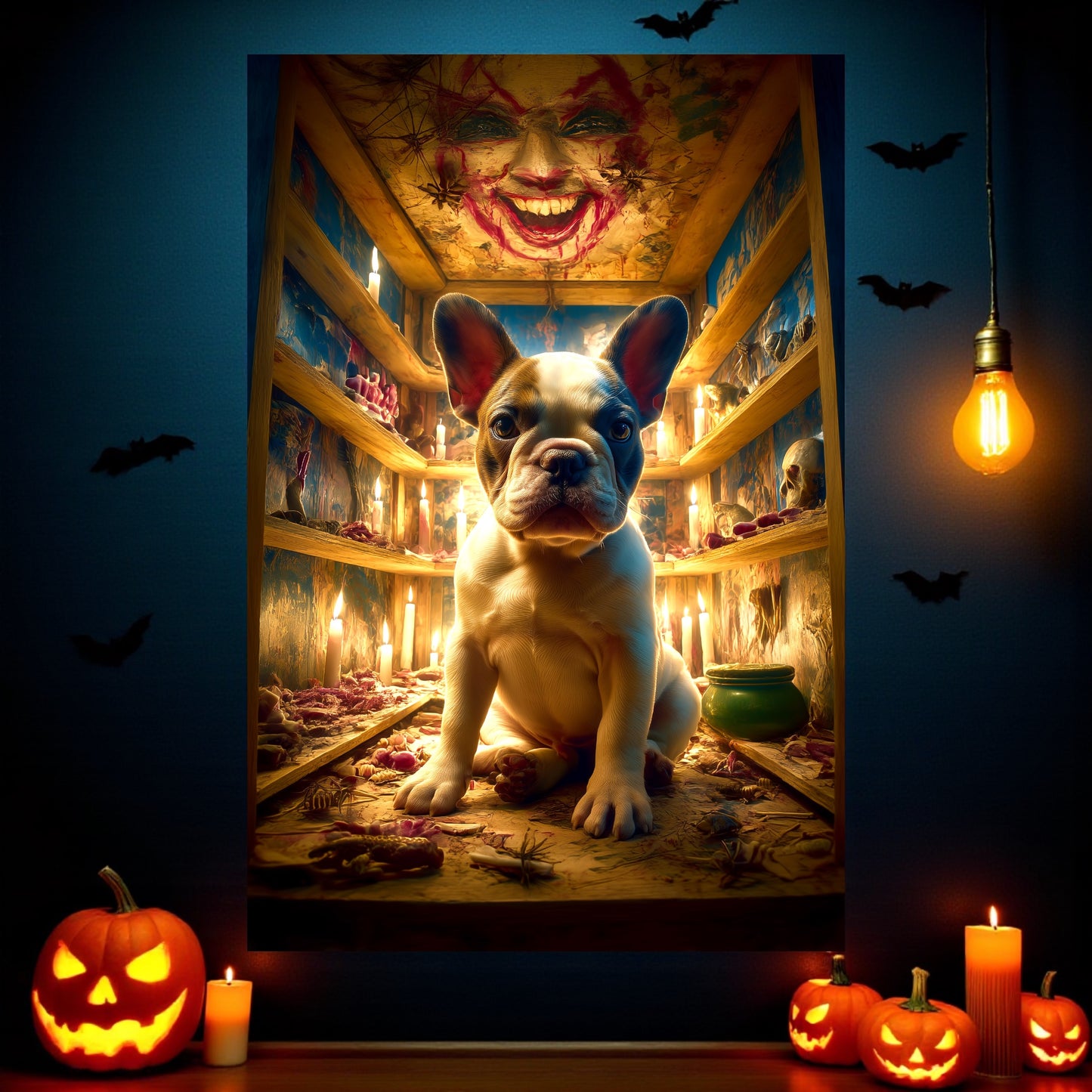 Creepy French Bulldog Halloween Poster: Gothic Horror Frenchie Art Print