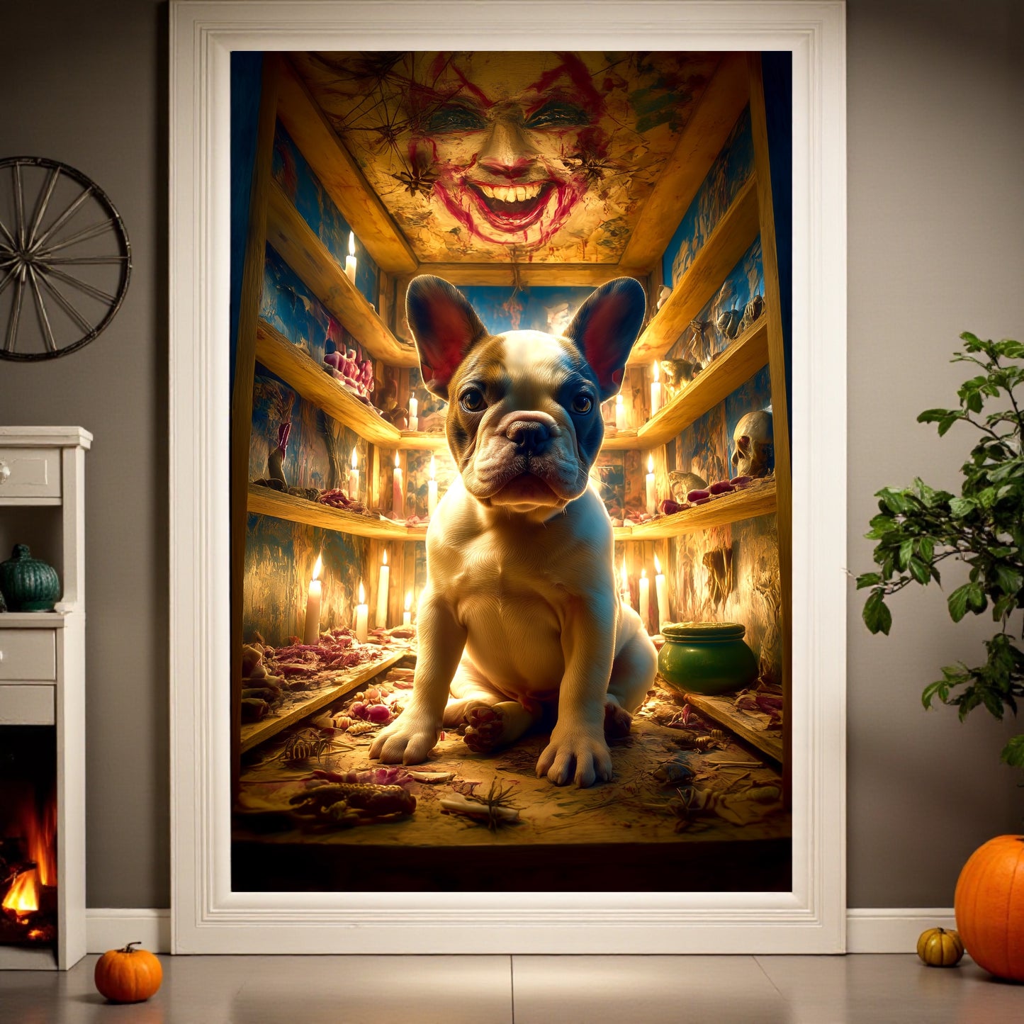 Creepy French Bulldog Halloween Poster: Gothic Horror Frenchie Art Print