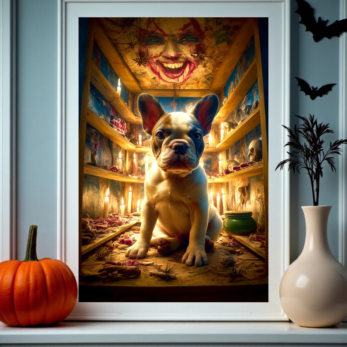 Creepy French Bulldog Halloween Poster: Gothic Horror Frenchie Art Print