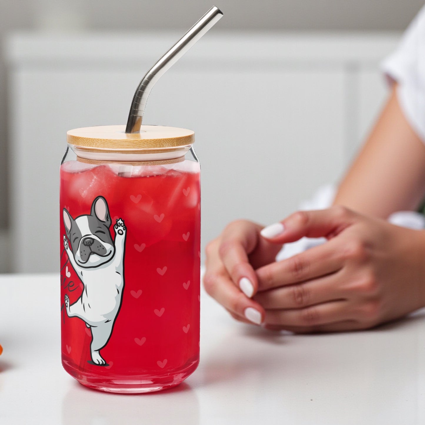 French Bulldog Mom Glass Cup: 16oz Can-Shaped Iced Coffee Cup
