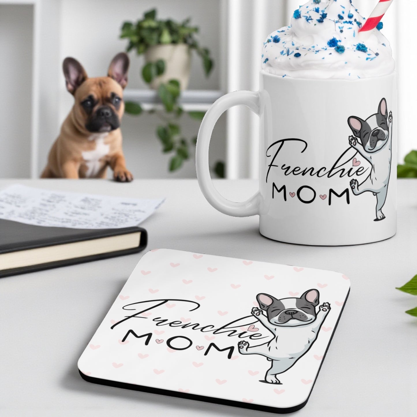 French Bulldog Mom Coaster – Cute Frenchie Dog Lover Gift | Drink Coaster for Coffee & Tea | Dog Mom Home and Kitchen Decor