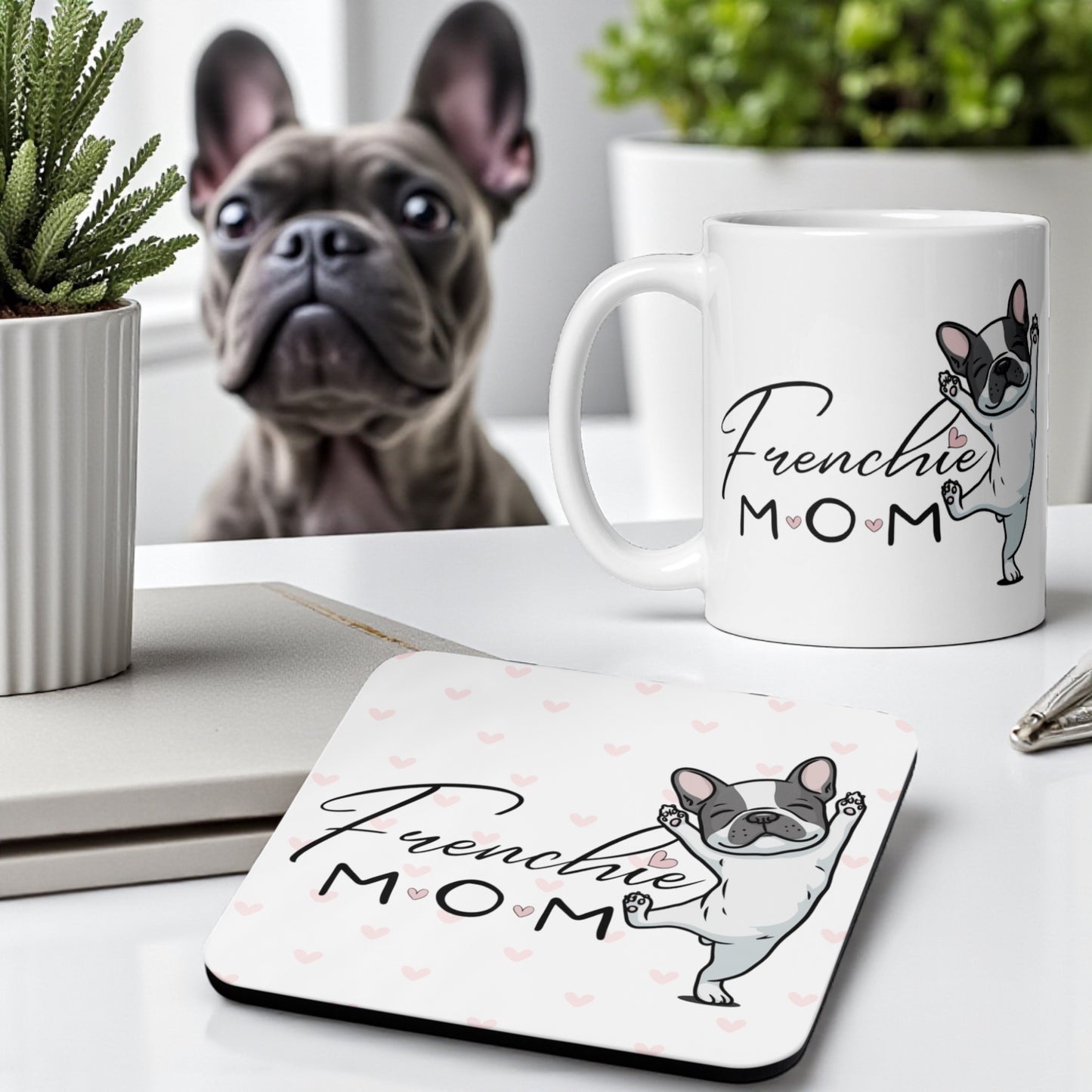 French Bulldog Mom Coaster – Cute Frenchie Dog Lover Gift | Drink Coaster for Coffee & Tea | Dog Mom Home and Kitchen Decor