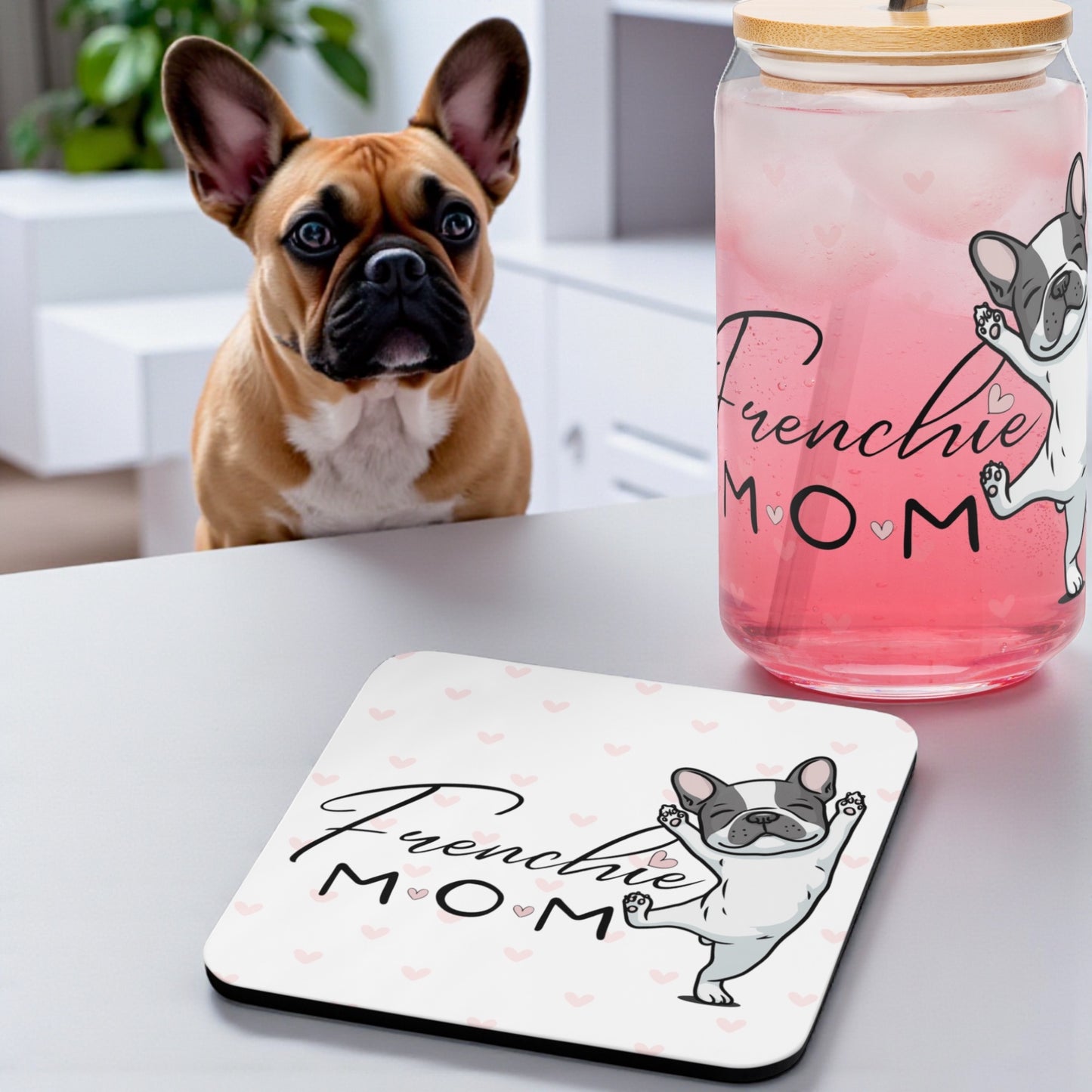 French Bulldog Mom Coaster – Cute Frenchie Dog Lover Gift | Drink Coaster for Coffee & Tea | Dog Mom Home and Kitchen Decor