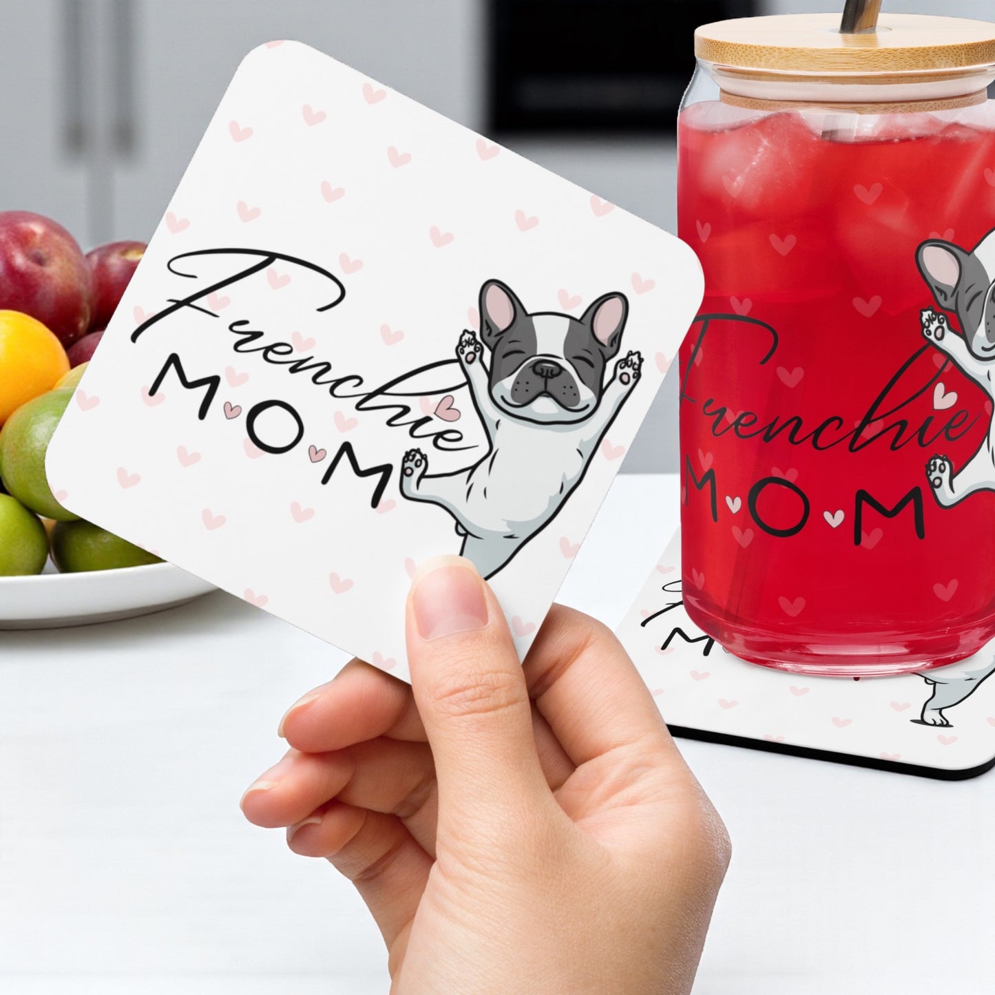 French Bulldog Mom Coaster – Cute Frenchie Dog Lover Gift | Drink Coaster for Coffee & Tea | Dog Mom Home and Kitchen Decor