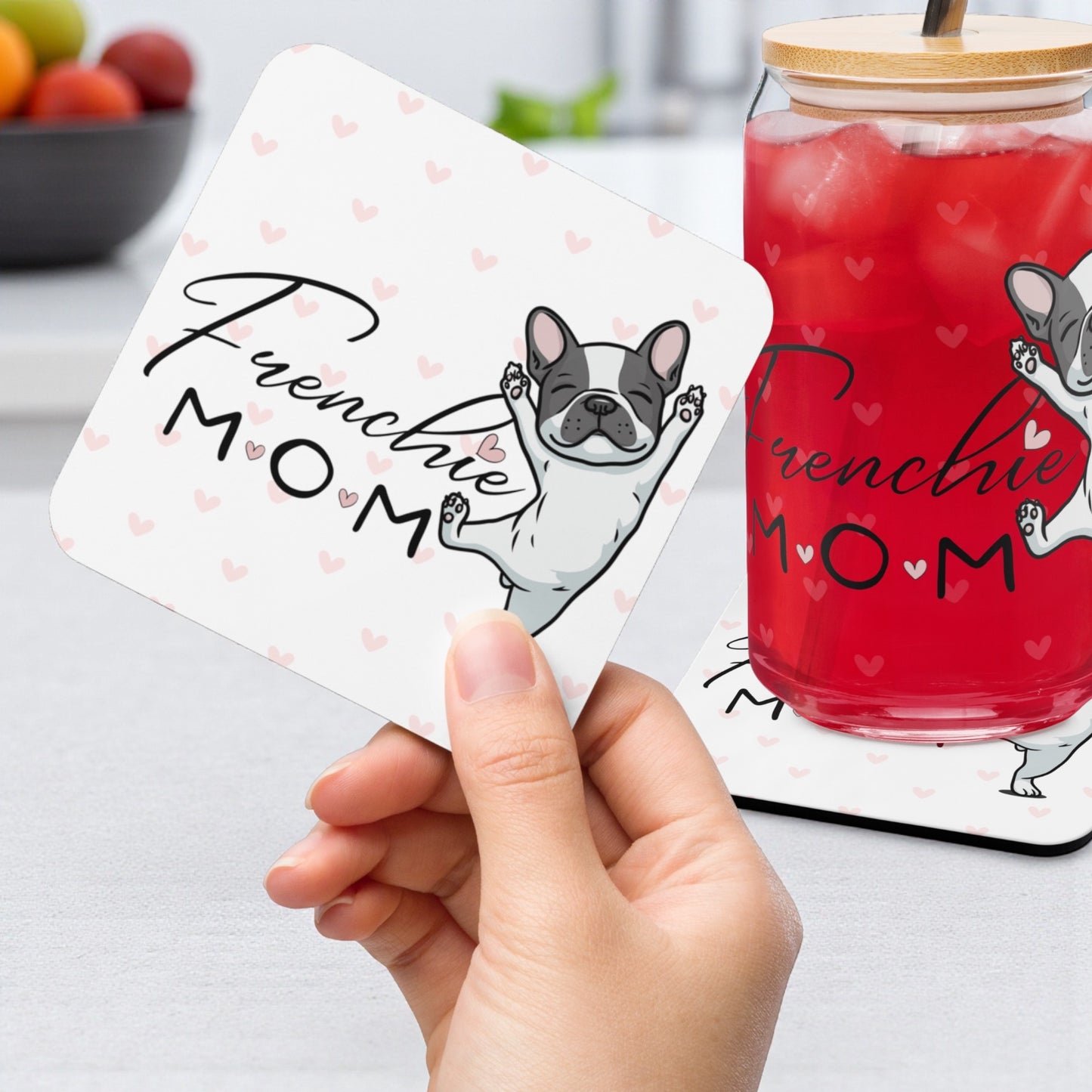 French Bulldog Mom Coaster – Cute Frenchie Dog Lover Gift | Drink Coaster for Coffee & Tea | Dog Mom Home and Kitchen Decor