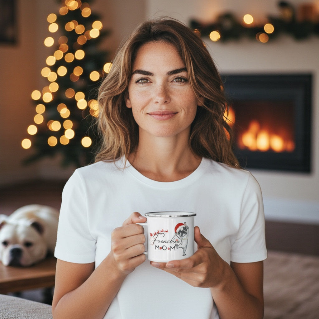 Frenchie Mom Christmas Camper Mug: French Bulldog Holiday Coffee Cup