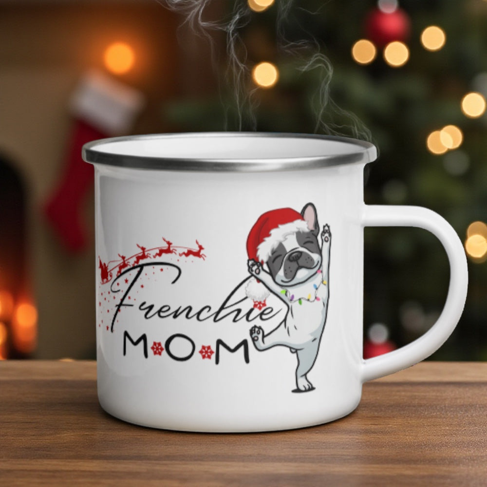 Frenchie Mom Christmas Camper Mug: French Bulldog Holiday Coffee Cup
