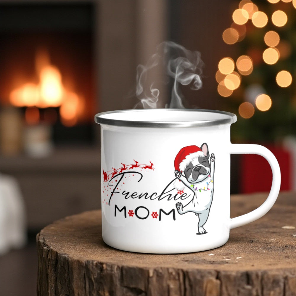 Frenchie Mom Christmas Camper Mug: French Bulldog Holiday Coffee Cup
