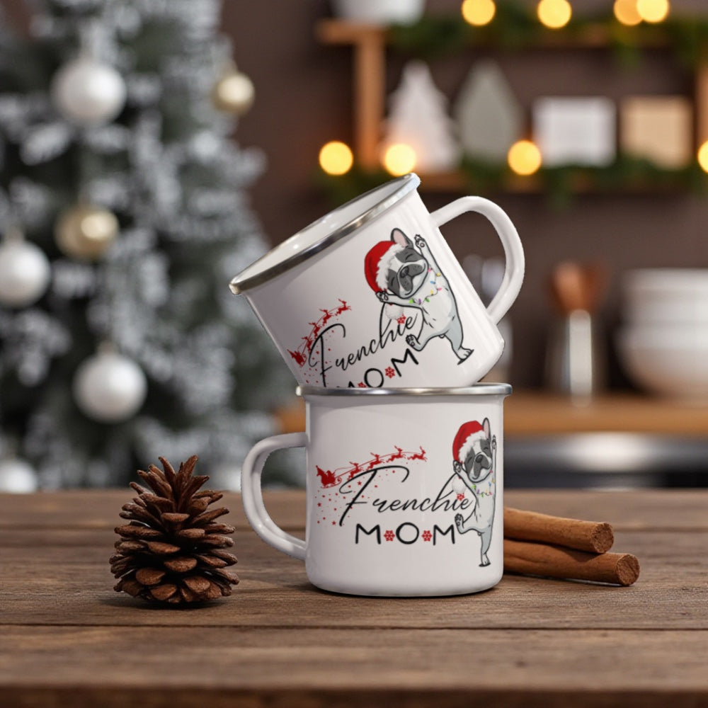 Frenchie Mom Christmas Camper Mug: French Bulldog Holiday Coffee Cup