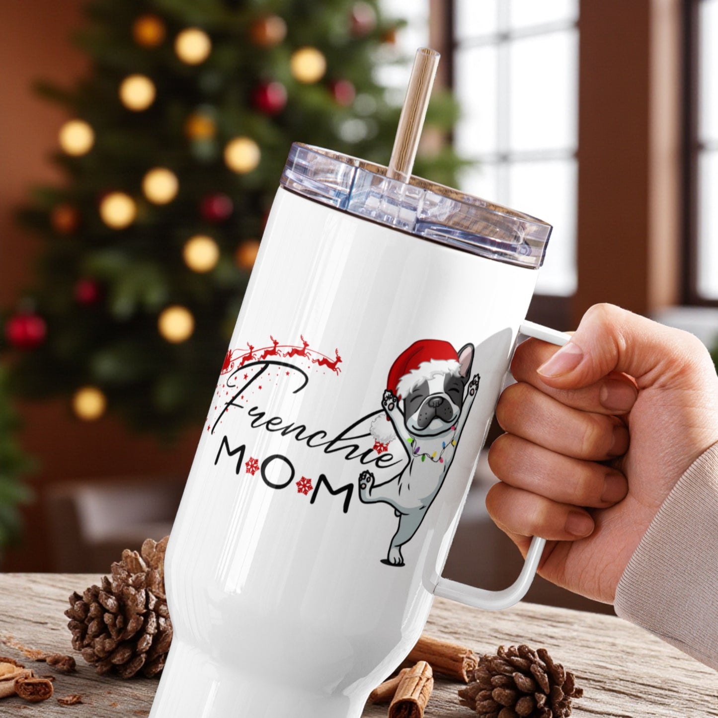 Frenchie Mom Christmas Tumbler: 25oz/40oz French Bulldog Travel Mug