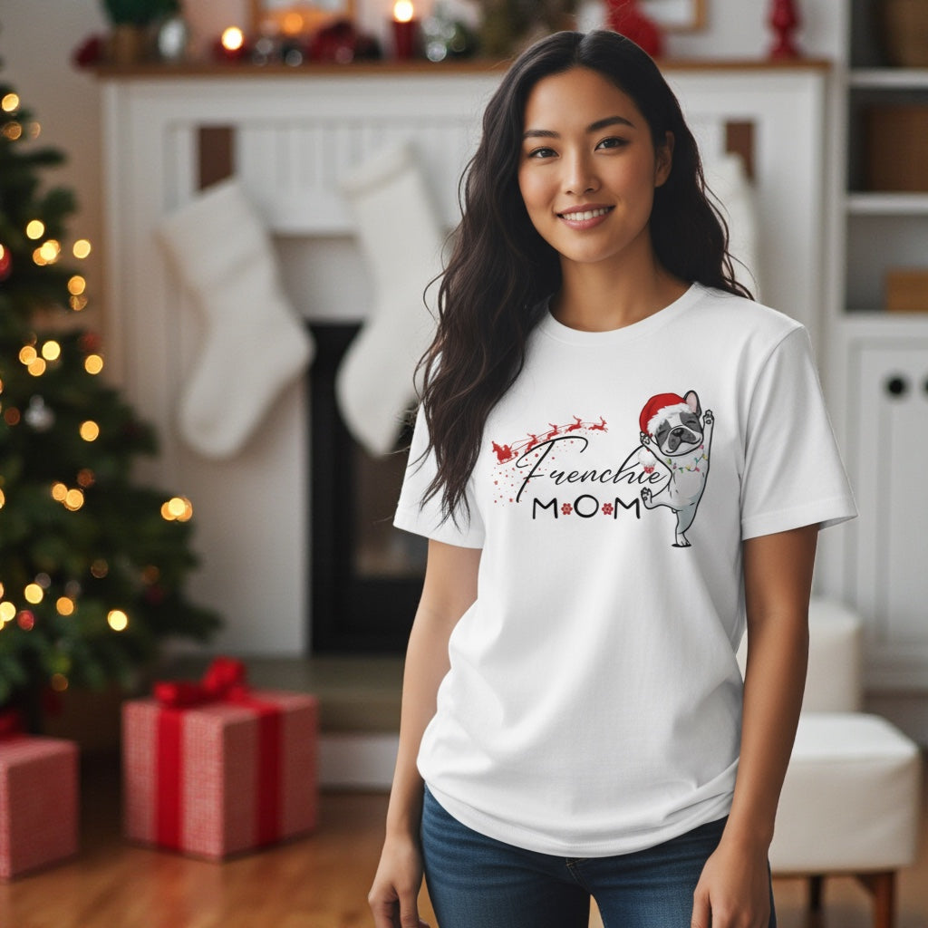 Frenchie Mom Christmas T-Shirt: Santa Bulldog Holiday Tee