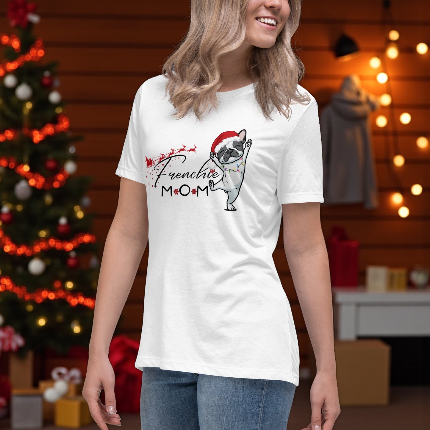 Frenchie Mom Christmas T-Shirt: Santa Bulldog Holiday Tee