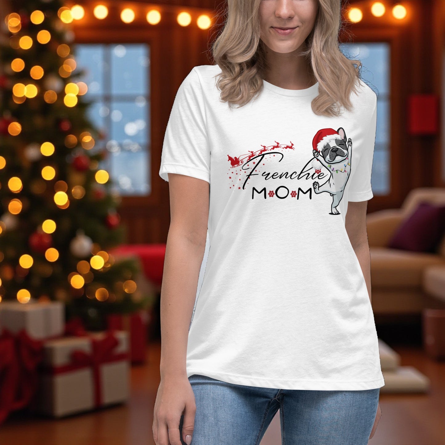 Frenchie Mom Christmas T-Shirt: Santa Bulldog Holiday Tee