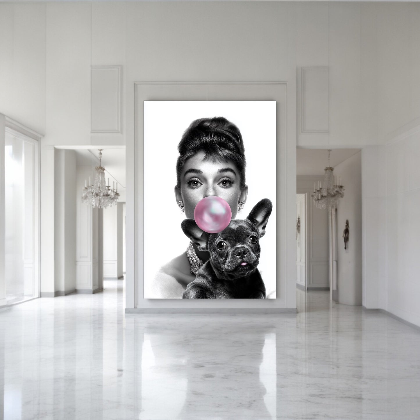 French Bulldog Wall Art A1 A2 | Bubblegum Frenchie Poster | Modern Glam Dog Print | Frenchie Mom Gift | Black & White Fashion Deco