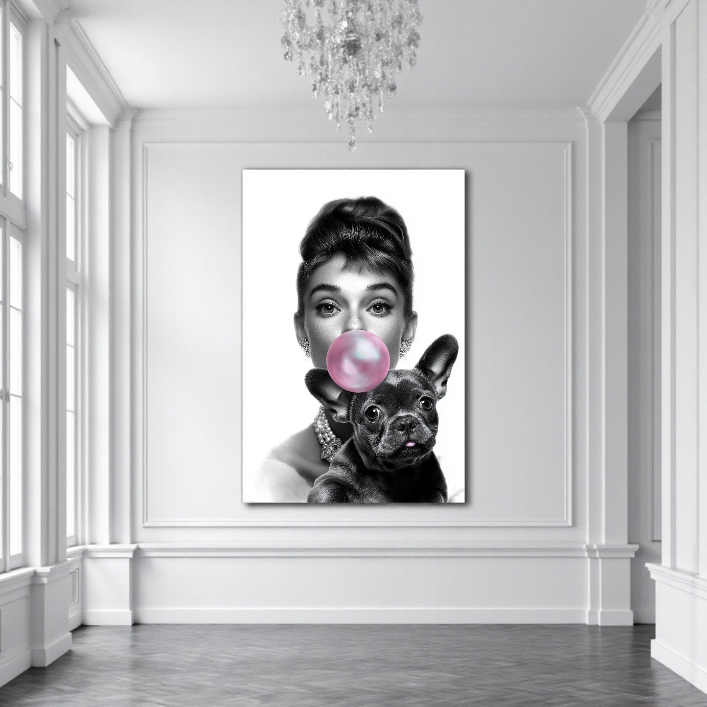 French Bulldog Wall Art A1 A2 | Bubblegum Frenchie Poster | Modern Glam Dog Print | Frenchie Mom Gift | Black & White Fashion Deco